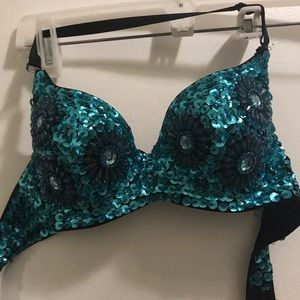 Turquoise sequin bra size small rave gear